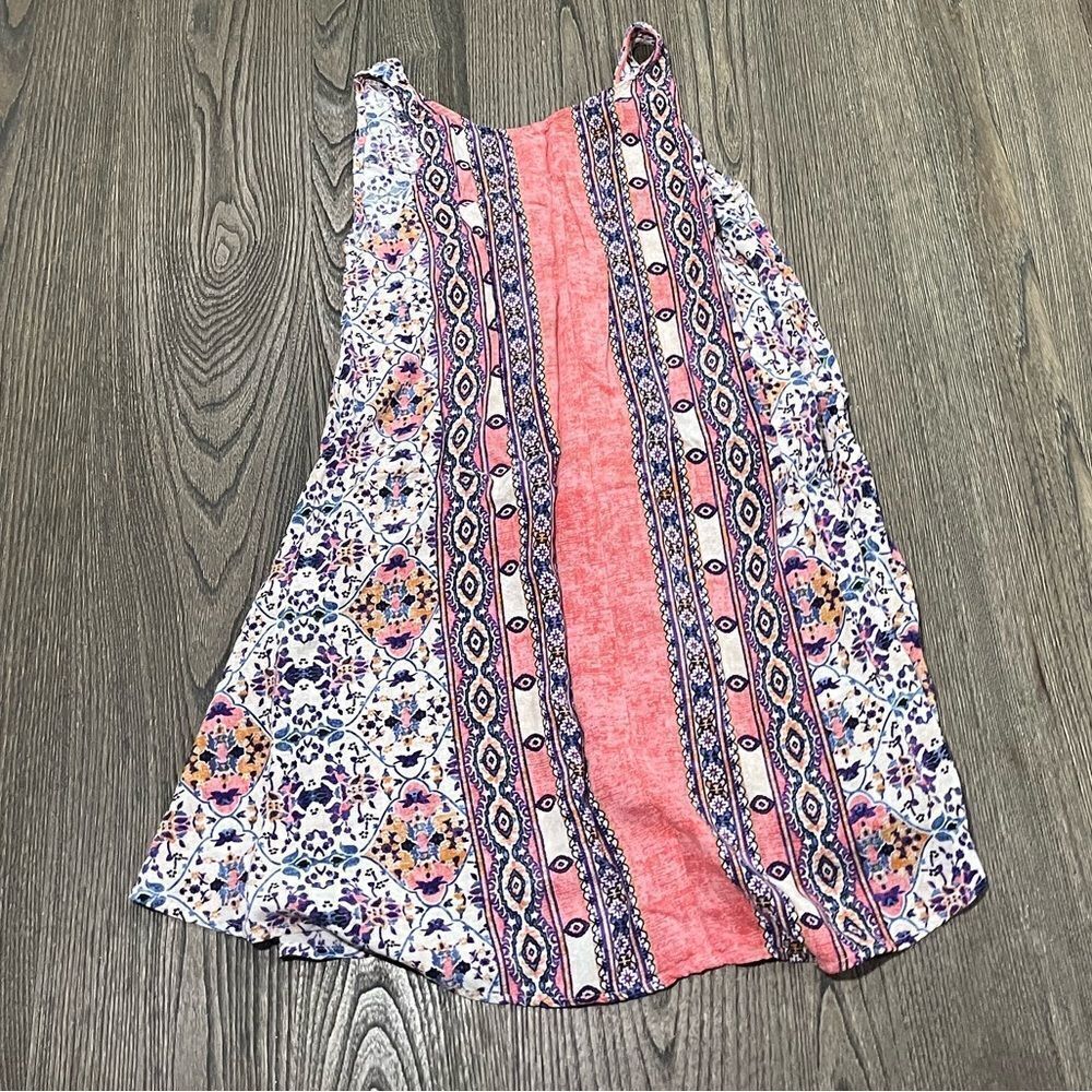 Lulu's Whisk Me Away Coral Pink Print Swing Dress Sleeveless Mini Size XS